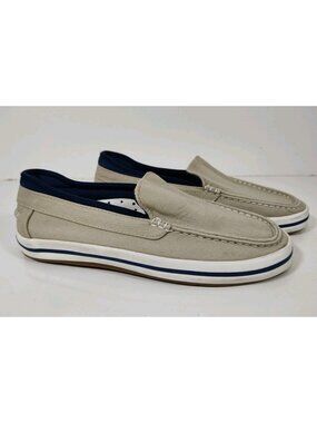 Lands End Canvas Loafers Boat Shoes Women's 6.5 B Tan Blue 91333 Summer Beach